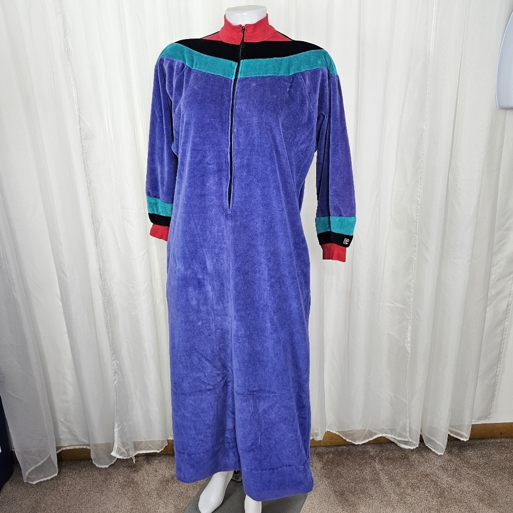 Vintage Pierre Cardin velour house dress zip front size small
